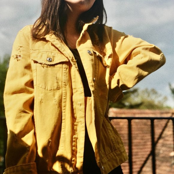 Zara | Jackets \u0026 Coats | Vintage 8s Trafaluc Denimwear Zara Oversized  Distressed Yellow Denim Jacket | Poshmark